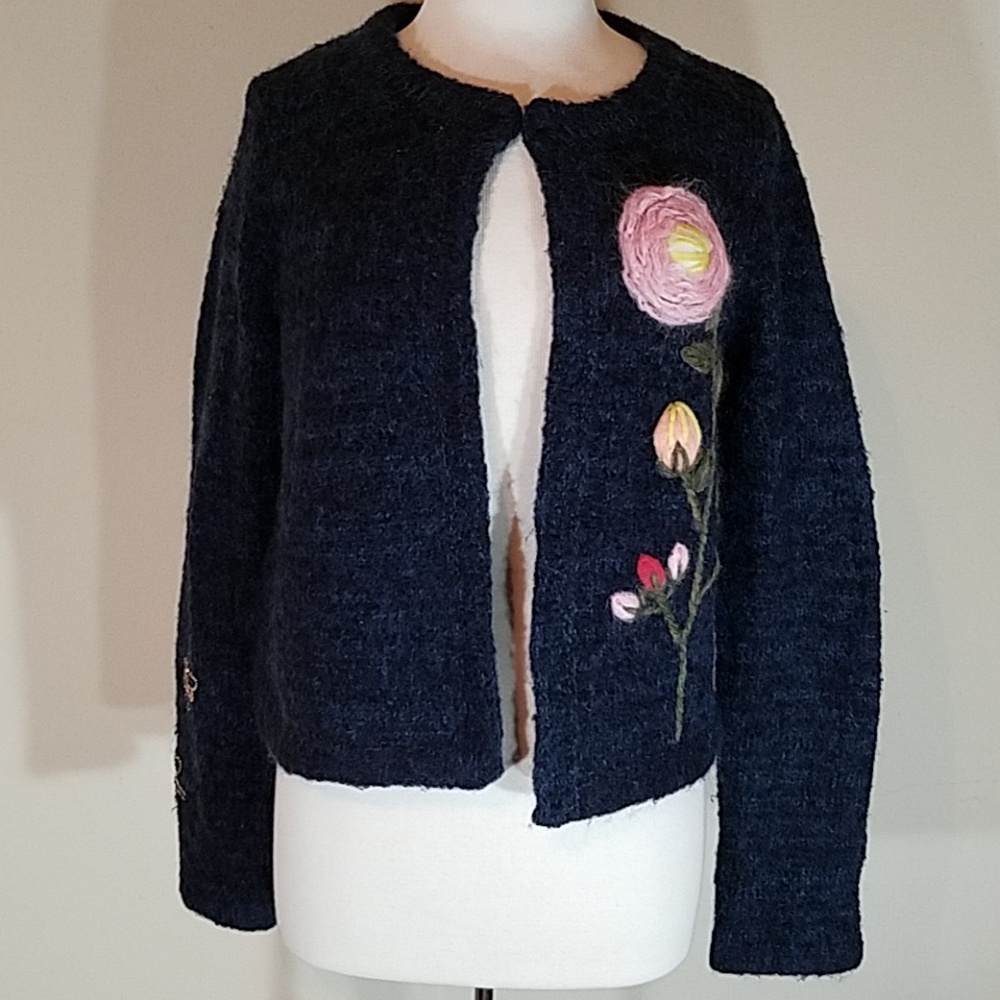 Anthropologie Moth blue Embroidered Sweater Med